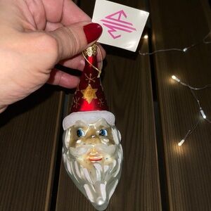 MIA Glass Santa Christmas Ornament Crescent Moon 5"  With Tag Made in Poland